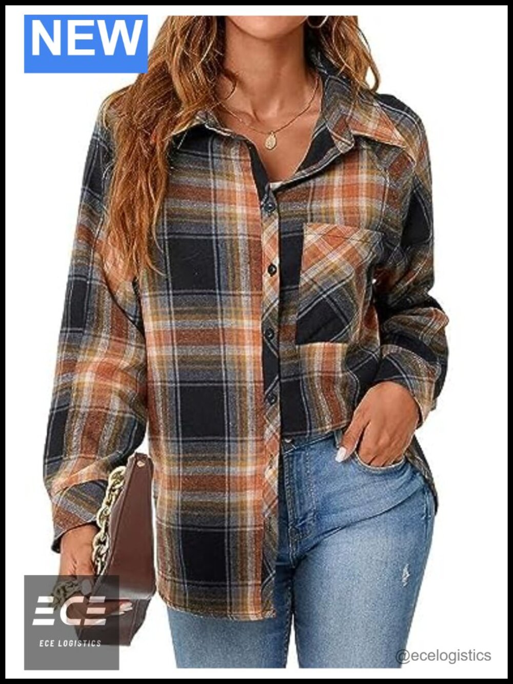 Womens Oversized Flannel Plaid Shirt Long Sleeve Button Down Blouse